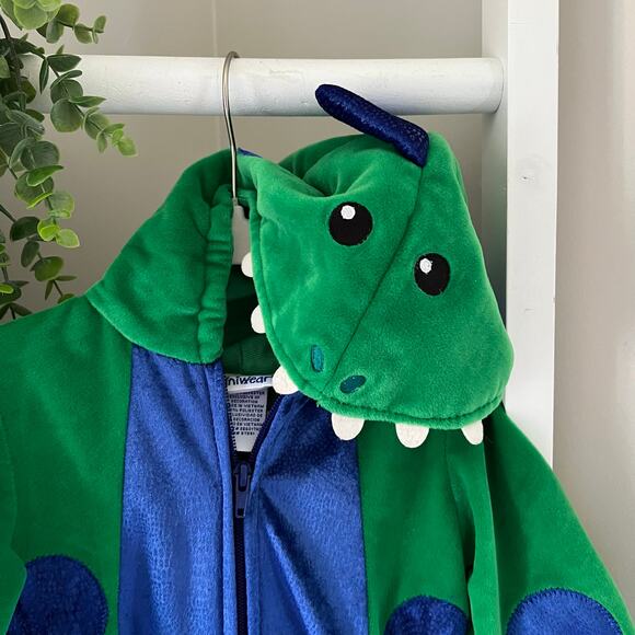 Baby Halloween Costume Dinosaur Hooded Soft Green Blue Infant 6-9 months - Picture 2 of 12